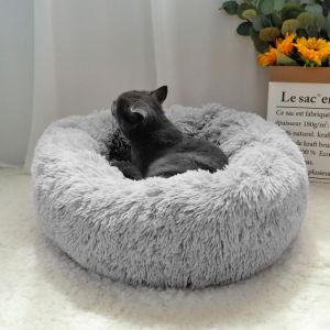 all  for you אקססוריז לבית ולגינה Fluffy Calming Dog Bed Long Plush Donut Pet Bed Hondenmand Round Orthopedic Lounger Sleeping Bag Kennel Cat Puppy Sofa Bed House